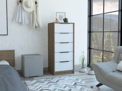 COMODA "KAIA" 5 GAVETAS CAFÉ/BLANCO #CMB3880 #RTA