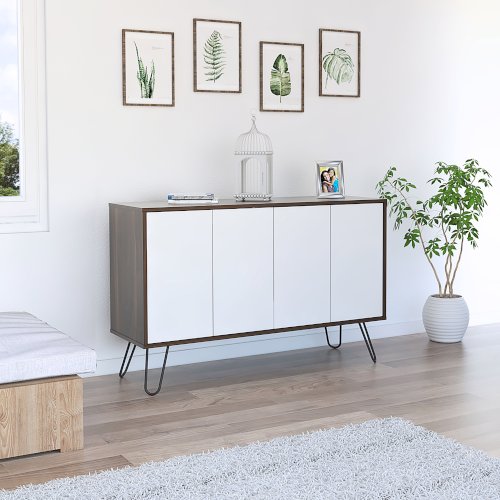 CENTRO DE ENTRETENIMIENTO (RACK) "BIFE VASSEL" 4 PUERTAS + PATAS D/METAL CAFÉ/BLANCO #BHB3393 /3338