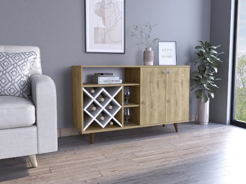 MUEBLE BAR "VIHTI" 2 PUERTAS +15 COMPARTIMIENTOS CAFÉ CLARO/BLANCO #MMB7735 #RTA