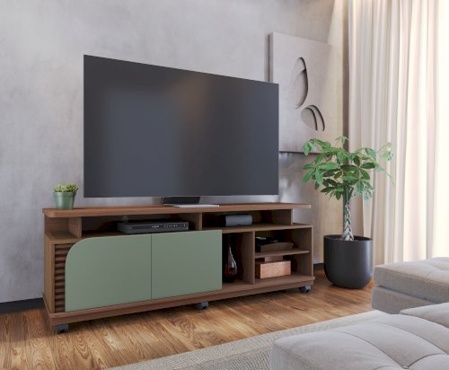 CENTRO DE ENTRE.  "JURERE" P/TV 75" 2 PTAS + 7 ESTANTES  CAFÉ/VERDE #1.888.A0.126A.2 #COLIBRI
