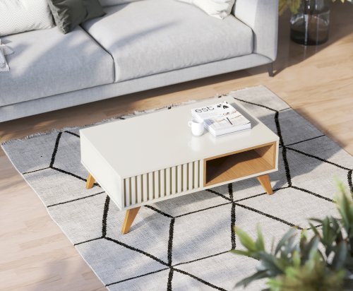 MESA DE CENTRO "JERI" PATAS DE MADERA BL/CAFÉ CAFÉ/GRIS #1.526.A0.591A.1/1.526.A0.696A.1 #COLIBRI