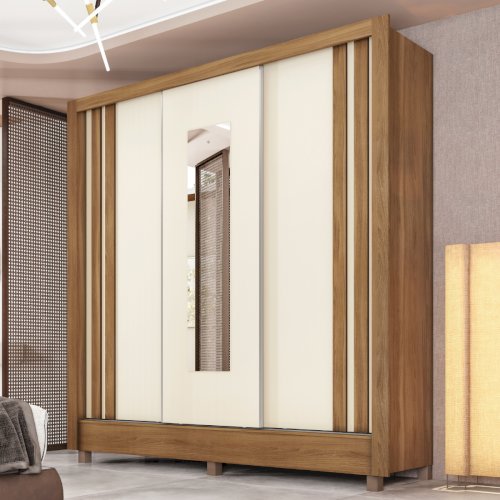 ROPERO "RAVEL" 3 PUERTAS CORREDIZAS + ESPEJO NOGAL/BLANCO  #32120/140 #DEMOBILE