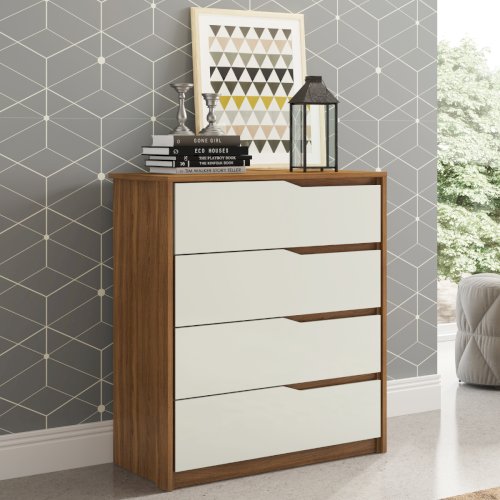 COMODA "ATRIA" 4 GAVETAS  NOGAL/ BLANCO  #D4010 #140 #DEMOBILE