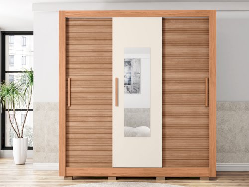 ROPERO "CHILE LUX 1.9" 3 PUERTAS CORREDIZAS + ESPEJO CAFÉ-BLANCO #8002200320473 #CAEMMUN