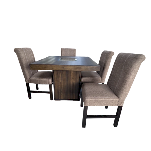 JGO DE COMEDOR CUADRADO "ARMONIA"  OXFORD 4 SILLAS  LINO  BAR INCLUIDO #INTERIORISA