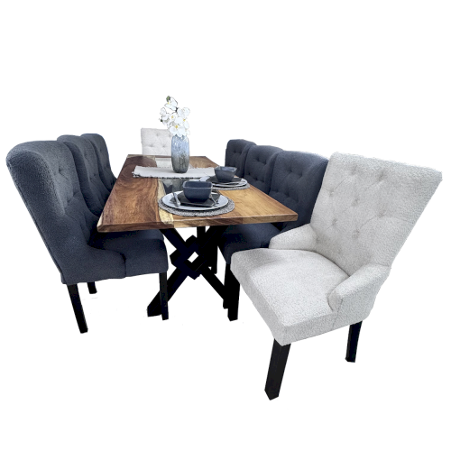 JGO DE COMEDOR RECT."SLAB" CON VIDRIO  8 SILLAS  #INTERIORISA