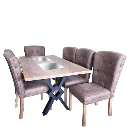 JGO DE COMEDOR "SLAB" 6 SILLAS C/ 2 VIDRIOS #INTERIORISA