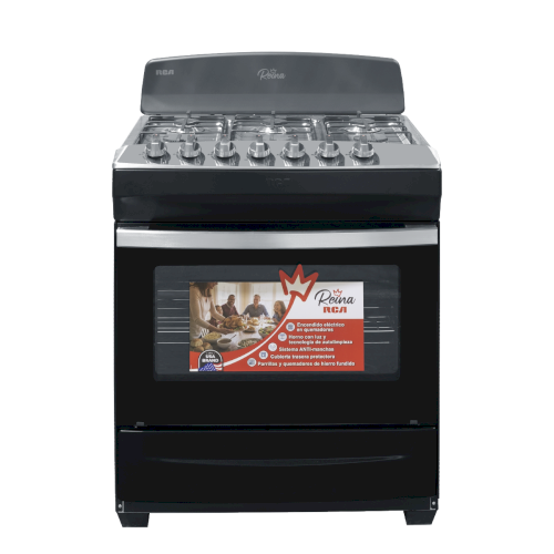ESTUFA D/GAS 30" (A+) "RCA" 6 QUEMADORES/ LUZ EN HORNO / COPETE NEGRA  #RCCR7608C