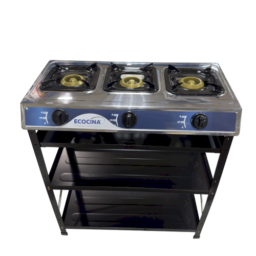 ESTUFA D/MESA "IML" 3 QUEMADORES + ESTANTES ACERO INOX #QH-A3E
